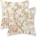 Chinoiserie Pillow Covers 18x18 Set of 2 Yellow Floral Bird Throw Pillows Green Vintage Flowers Bird Decorative Pillowcase Outdoor Chinoiserie Decoration Farmhouse Cushion Case for Couch Home