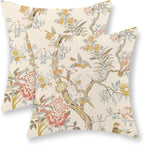 Chinoiserie Pillow Covers 18x18 Set of 2 Yellow Floral Bird Throw Pillows Green Vintage Flowers Bird Decorative Pillowcase Outdoor Chinoiserie Decoration Farmhouse Cushion Case for Couch Home
