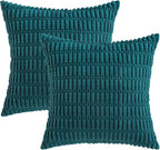 MIULEE Pack of 2 Corduroy Decorative Throw Pillow Covers 16x16 Inch Soft Boho Striped Pillow Covers Modern Farmhouse Home Decor for Summer Coastal Sofa Living Room Couch Bed Teal