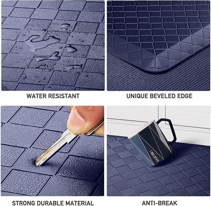 HappyTrends Kitchen Floor Mat - 4/5 Inch Thick Anti-Fatigue Kitchen Rug,Waterproof Non-Slip Kitchen Mats and Rugs Heavy Duty Ergonomic Comfort Rug for Kitchen,Office,Sink,Laundry,(22"x36", Blue)