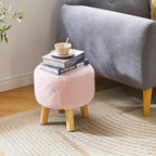 YMYNY Round Pouf Ottoman Small Foot Stool Faux Fur Foot Rest for Couch Modern Boho Footstools with Wood Legs for for Living Room Bedroom Office 12.6" D×12.6" W×12.6" H Pink UHBD035P