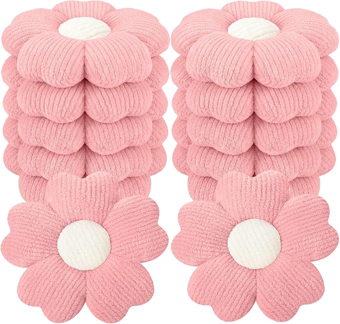 10 Pcs Cute Flower Pillow 15.75 Inch Flower Plush Throw Pillow Aesthetic Decorative Seating Cushion for Spring Back to School First Day of School Sofa Couch Bed Decor (Monochrome,Deep Pink)