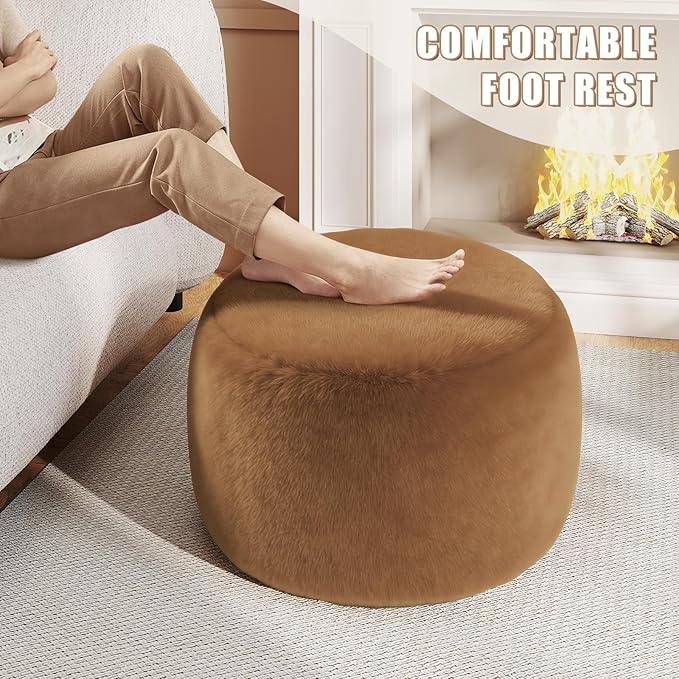 Round Stuffed Pouf Ottoman for Foot Rest, A Round Modern Foam Filled Poufs, Floor Chair for Living Room, Nursery, Dorm, A Soft Modern Foot Stool Perfect to Rest Your Feet (Orange, 20Inch)