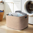 Large Storage Basket for Blankets, 75L Woven Blanket Storage for Living Room, Cotton Rope Baskets for Organizing, Kids Dog Toy Bin Box, Rectangle Pillow Holder Organizer, 22”x17”x12”