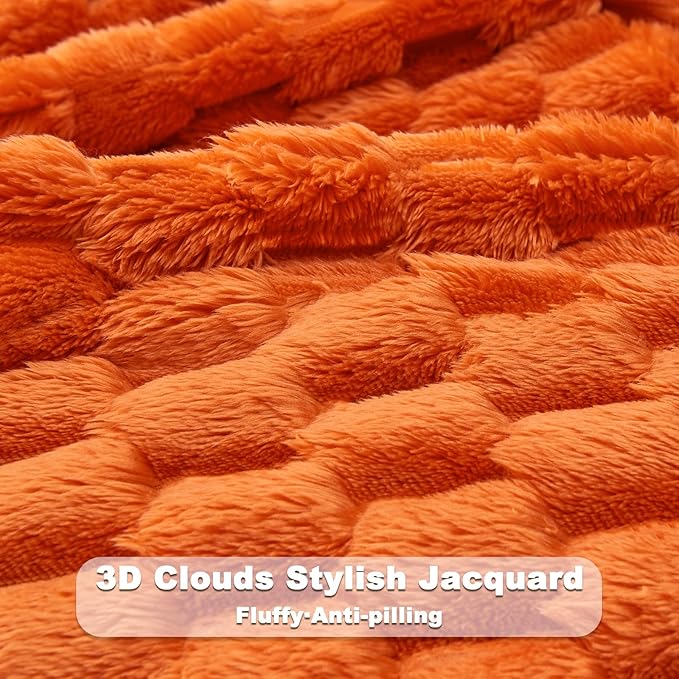 NEWCOSPLAY Super Soft Fall King Blanket Orange Premium Silky Flannel Fleece 3D Clouds Stylish Jacquard Lightweight Bed Blanket All Season Use 350GSM (Orange, King(90"x110"))