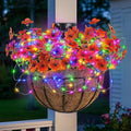 GOESWELL Outdoor Fall Basket with Artificial Flowers: 10 Inch Solar Hanging Faux Silk Flower Basket with String Lights for Porch Patio Wall Tree Decor - Autumn Home Garden Decor for Outdoor