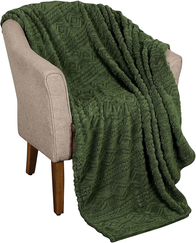 Superior Fleece Boho Jacquard Blanket, Decorative Blankets for Bedroom, Sofa, Fuzzy, Plush, Fluffy, Soft, Cute Room Decor, Beautiful Cover, Comfort Essentials, Arctic Collection, Throw, Green