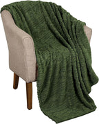 Superior Fleece Boho Jacquard Blanket, Decorative Blankets for Bedroom, Sofa, Fuzzy, Plush, Fluffy, Soft, Cute Room Decor, Beautiful Cover, Comfort Essentials, Arctic Collection, Throw, Green