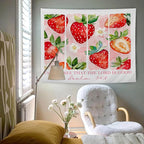 AQYIP Strawberry Christian Tapestry, Psalm 34:8 Bible Verse Tapestry Decorative, Pink Cute Floral Strawberry Religious Wall Tapestries Blanket Decor for Home Girls Room Dorm, 50x60 Inch