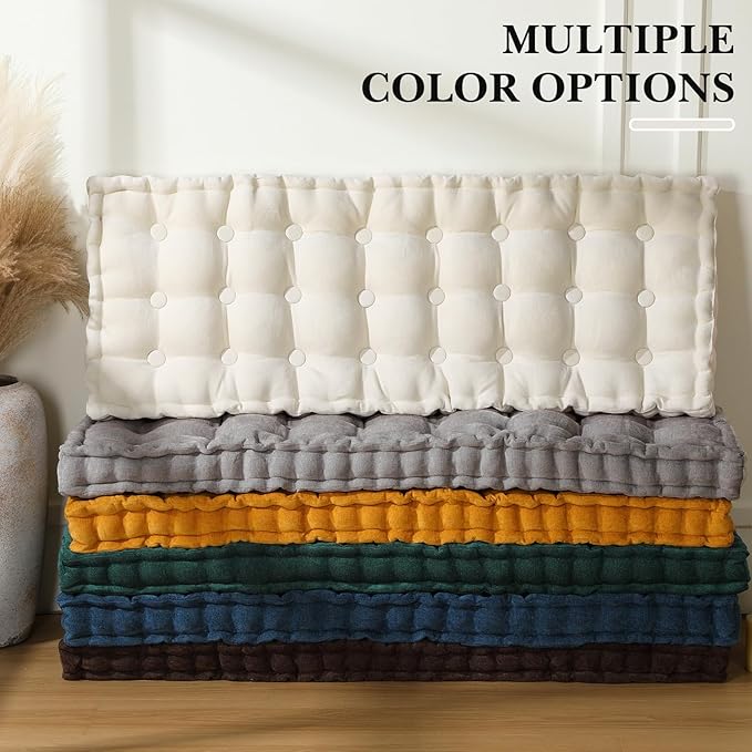 Geelin 40x20 Inch Bench Cushions for Indoor Furniture Chenille Velvet Beige Button Tufted Thicken Seat Pad Mat with Memory Foam, Window Floor Sofa Chair Cushion for Living Room Patio Porch Swing