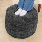 Unstuffed Ottoman Pouf Cover – Round Faux Fur Footstool Plush Floor Pouf (No Filler Included) Perfect for Living Room, Bedroom, or Office Lounge (Gray, 26x26x18 in)