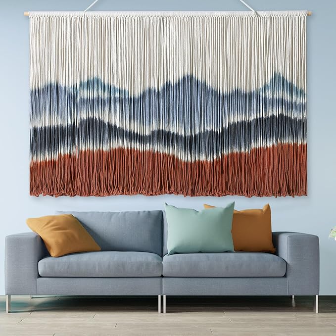 Tiamon Boho Wall Decor - 59''W x 35.4'' L Macrame Wall Hanging Dip-Dye Large Tapestry Art for Home Bathroom Farmhouse Bedroom Living Room Office Natural Modern Rustic Decoration