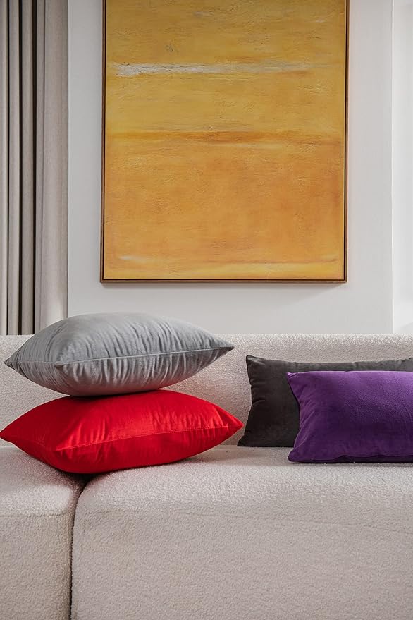 Euro Sham Covers 24x24 Christmas Red: Pack of 2 Cozy Soft Velvet Square Modern Luxury Decorative Throw Pillow Cases for Sofa Couch Living Room Bed Home Decor