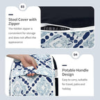 Inflatable Ottoman Stool D21 xH9 for Outdoor/Indoor Use, Water Repellent Patio Foot Rest with Portable Handle,Round Pouf Ottoman Suitable for Garden,Deck and Camping - Geometry Blue