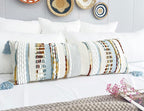 Chenille and Cotton Long Pillow for Bed, Striped Textured Boho Lumbar Throw Pillow Cover 16x36, Neutral Accent Decorative Extra Long Body Pillow Case for Couch, Sofa, Bedroom, Light Blue