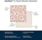 Gerber Baby Unisex 2-Pack Muslin Blanket, Retro Floral, One Size