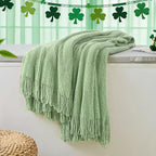 inhand Basil Green Throw Blanket for Couch Bed, St. Patrick’s Day Lucky Spring Gifts Throw for Men Women,Chunky Chenille Woven Soft Warm Blanket,Boho Farmhouse Cozy Decor,50"x60",Extra Thick