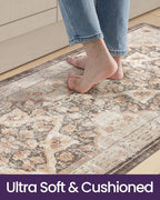 DEXI Kitchen Floor Mats Anti Fatigue, 23x86 Large Long Cushioned Vintage Runner Rug Waterproof, Standing Comfort Memory Foam Padded for Front Sink Laundry Office, Beige and Brown
