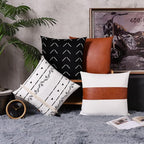 Tosewever Boho Geometric Throw Pillow Covers 18 x 18 Set of 4, Modern Stripe Farmhouse Decorative Faux Leather Cotton Pillowcase for Bedroom Living Room Couch Bed Sofa Home (Black/White, 18" x 18")