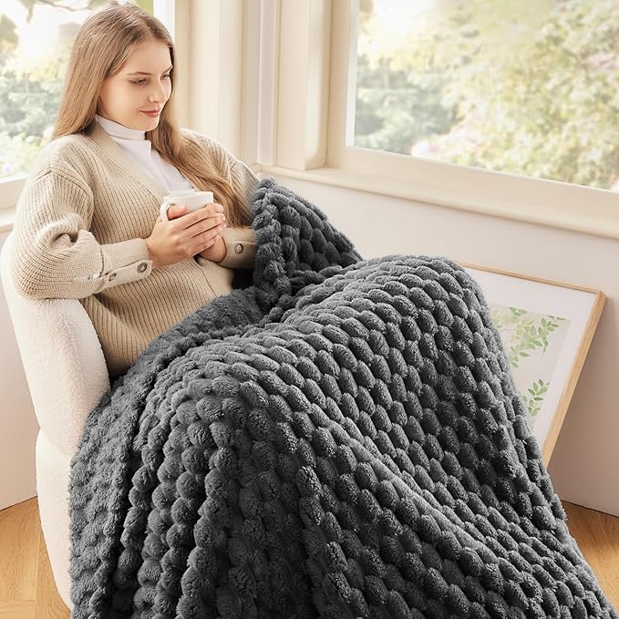 NEWCOSPLAY Super Soft Twin Blanket Grey Premium Silky Flannel Fleece 3D Clouds Stylish Jacquard Lightweight Bed Blanket All Season Use 350GSM (Grey, Twin(60"x80"))