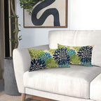 Navy Blue Green Teal Pillow Covers 12X20 Inch Set of 2, Modern Dahlia Floral Print Decorative Rectangle Throw Pillow Covers Outdoor Farmhouse Cushion Case for Home Couch Sofa Bed Decoration