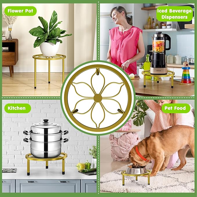 VECELO Metal Plant Stands Set of 5, Multiple Heavy Duty Flower Pot Stand, Round Plant Holder, Gold