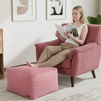 MeMoreCool Square Stuffed Pouf Ottoman Foot Rest, Stripe Furry Floor Pouf Foot Stool with Foam Chunk Filling, Soft Fluffy Stuffed Ottoman Footrest for Living Room, Corduroy Pink