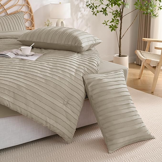 JELLYMONI Pillowcases King Size Khaki 2 Pack Boho Striped Bed Pillow Covers 20x36in Polyester Envelope Pillow Shams Tufted Bohemian Textured (Pillows are not Included)