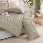 JELLYMONI Pillowcases Standard Size Khaki 2 Pack Boho Striped Bed Pillow Covers 20x26in Polyester Envelope Pillow Shams Tufted Bohemian Textured (Pillows are not Included)