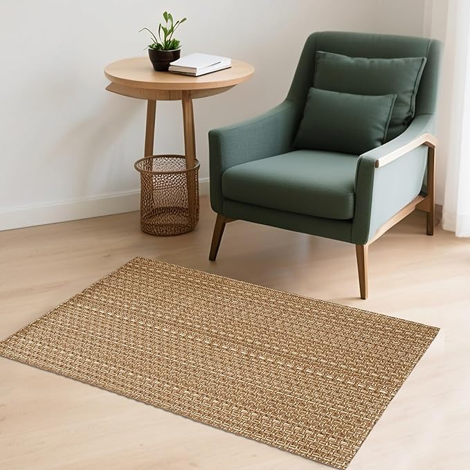 Entryway Rug,Indoor Door Mat 2x3 ft Small Area Rugs,Boho Style Braided Rug,Neutral Solid Rugs,Entrance Doormat for Front Porch,Bathroom,Kitchen,Bedroom,Tan Brown