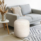 Palisa Ottoman Jute Pouf Handmade Knitted Poof Bean Bag Filling | Boho Pouffe for Living Room & Bedroom | Foot Rest Poufs for Office Home Decor (Off White, 16" D x 16" W x 18" H)