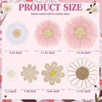 Chunful 7 Pcs Boho Wall Basket Decor Rattan Flower Wall Decor Nursery Daisy Flower Woven Macrame Hanging Flowers for Baby Kids Girls Farmhouse Bedrooms Living Rooms Kitchen Home(Pink)