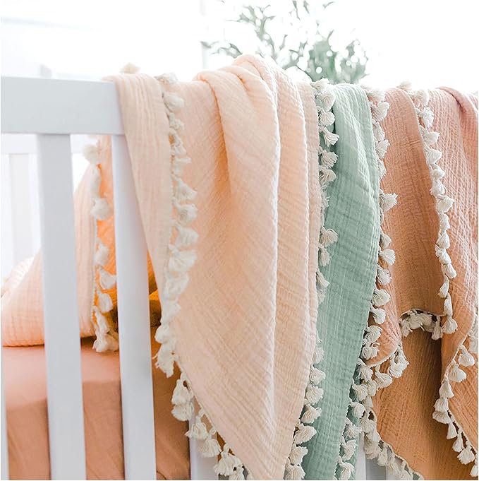 Crane Baby Muslin Swaddle Blanket, Soft Cotton Lightweight Nursery and Stroller Blanket for Baby Boys & Girls, Desert Rose, 30" x 40"