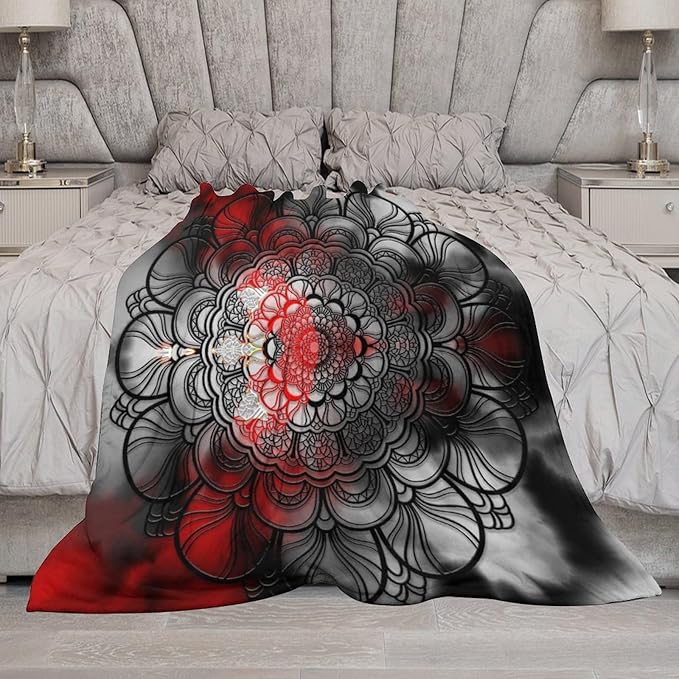 Black Red Mandala Throw Blanket Abstract Yellow Red Black Boho Floral Modern Blanket for Sofa Bed Couch Chair Or Dorm 30"x40"