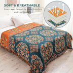 Boho Throw Blanket for Chair, 100% Cotton Woven Rustic Quilt with Tassel 50”x60”, Super Soft Muslin Blanket with Floral, Decorative Reversible Bed Blanket/Sofa Cover for All Seasons- Orange