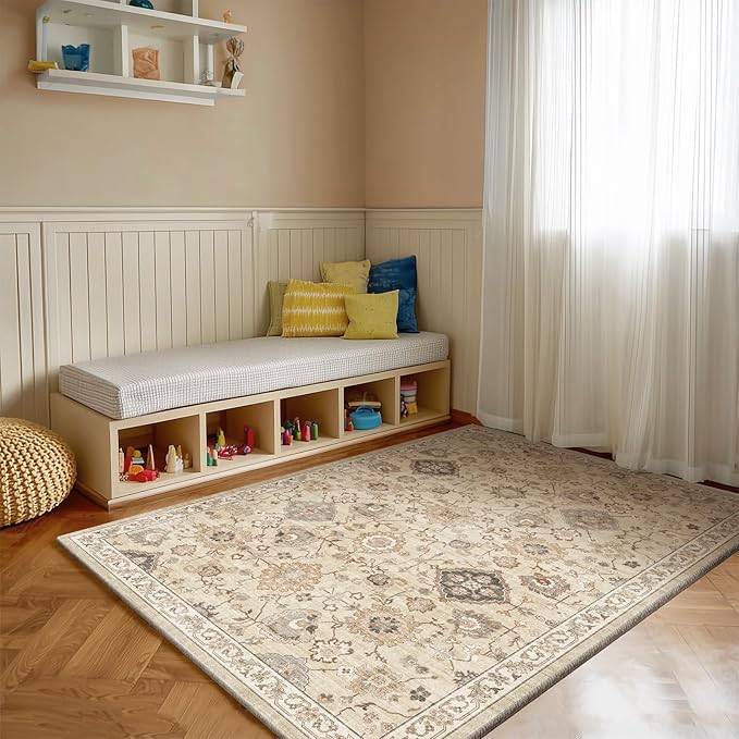 Machine Washable Small Rugs for Entryway: Door Mat Indoor Entrance 4x6 Area Rug Stain Resistant Non Slip Low Pile Soft Carpet for Kitchen Front Door Indoor Entry Bathroom Bedroom