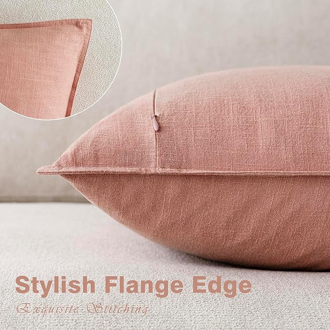 Foindtower Pack of 2, Decorative Linen Soild Throw Pillow Covers Soft Accent Euro Cushion Case Boho Farmhouse Pillowcase for Chair Couch Sofa Bedroom Living Room Home Decor 22 x 22 Inch Coral Pink
