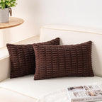 Pack of 2 Corduroy Decorative Throw Pillow Covers 12x24 Inch Soft Striped Pillow Covers Modern Farmhouse Home Decor for Sofa Living Room Couch Bed（Dark Brown）