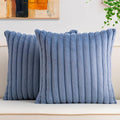 Pack of 2 Faux Fur Christmas Throw Pillow Covers 20x20 Inch, Soft Plush Striped Neutral Couch Pillow Cover, with Velvet Back Modern Home Decor for Sofa Living Room Couch Bed Blue