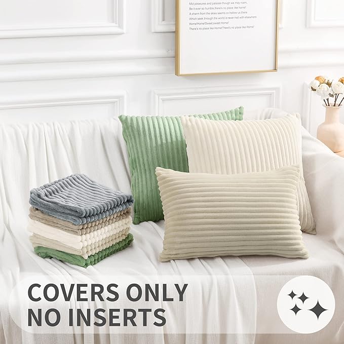Simmore Decorative Spring Euro Sham Throw Pillow Covers 22x22 Set of 2, Soft Natural Plush Flannel Double-Sided Fluffy Couch Pillow Covers for Sofa Living Room, Sage Green