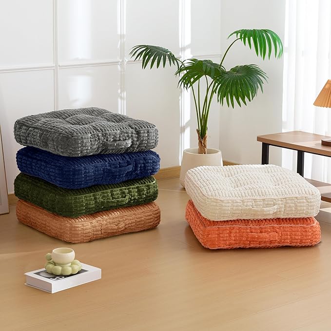 Washable Floor Pillow Cushion for Adults, Meditation Cushion Pillow, Removable Tufted Blended Corduroy Cover, Large Square Floor Sitting for Tatami Living Room or Yoga, 22x22 Inch, Machine Washable