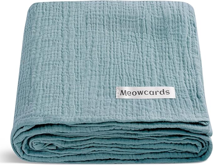 meowcards Muslin Swaddle Blankets for Baby, Unisex Baby Boys Girls Essentials, Large 47 x 47 inches, Boho Receiving Blankets Newborn Registry Must Haves (Coustume Blue, Simple)