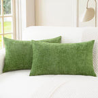CaliTime Throw Pillow Covers Decorative 12 X 20 Inches Pack of 2 Cozy Chenille Cushion Cases for Couch Sofa Bed Living Room Home Forest Green