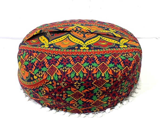 INDIAN CRAFT CASTLE ICC Floor Pillows & Cushion Covers Decorative Hippie Mandala Pouf Pillow Covers Seating Meditation Cushion Cover Large Boho Ottoman Case Pillowcase Couch New Blue, 24" Round