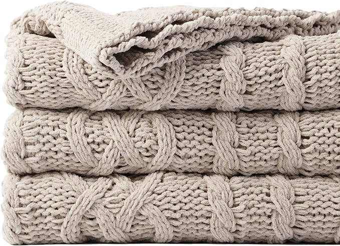 Battilo Light Grey Throw Blanket for Couch, Woven Chenille Knit Throw Blanket Versatile for Chair, 51 x 67 Inch Super Soft Warm Decorative Blanket for Bed, Sofa and Living Room