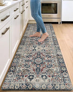 DEXI Kitchen Mats for Floor Cushioned, 23x86 Extra Large Long Runner Rug Non Slip, Waterproof Soft Comfort Standing Padded Anti Fatigue Decorative, Blue Red