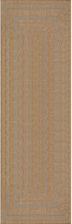 Beverly Rug Easy Jute Framed Border Runner Rug 2x7 Washable Durable Indoor Outdoor Area Rugs for Living Room Patio Office Stain Resistant Non Shedding Casual Indoor Outside Carpet 2 x 7 Natural