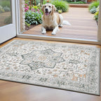 Lessymo Washable 2×3 Small Area Rugs for Entryway Bathroom, Soft Kitchen Rug Non-Slip Carpet Indoor Door Mat for Floor, Vintage Boho Low Pile Rugs for Entry Bedroom Nursery Home, Grey/Brown
