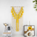 EOBTAIN Yellow Macrame Wall Hanging Boho Macrame Wall Art Handmade Woven Tapestry with Beige Tassel, Bohemian Yellow Wall Decor for Bedroom Living Room Nursery Dorm Home, 30L x 15.7W Inch