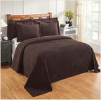 Better Trends Chenille Bedspreads Full/Double Size, Chocolate 100% Cotton Chenille Stripe Design Tufted Bedding Coverlet Soft Lightweight, 96"x110" 1 Pieces Jullian Collection